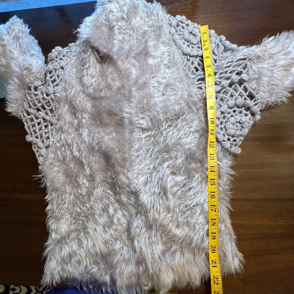 Fur Trim Crochet Sweater Fringe Sleeves Large Boho Indie Granola Earthy Y2K - Picture 13 of 16